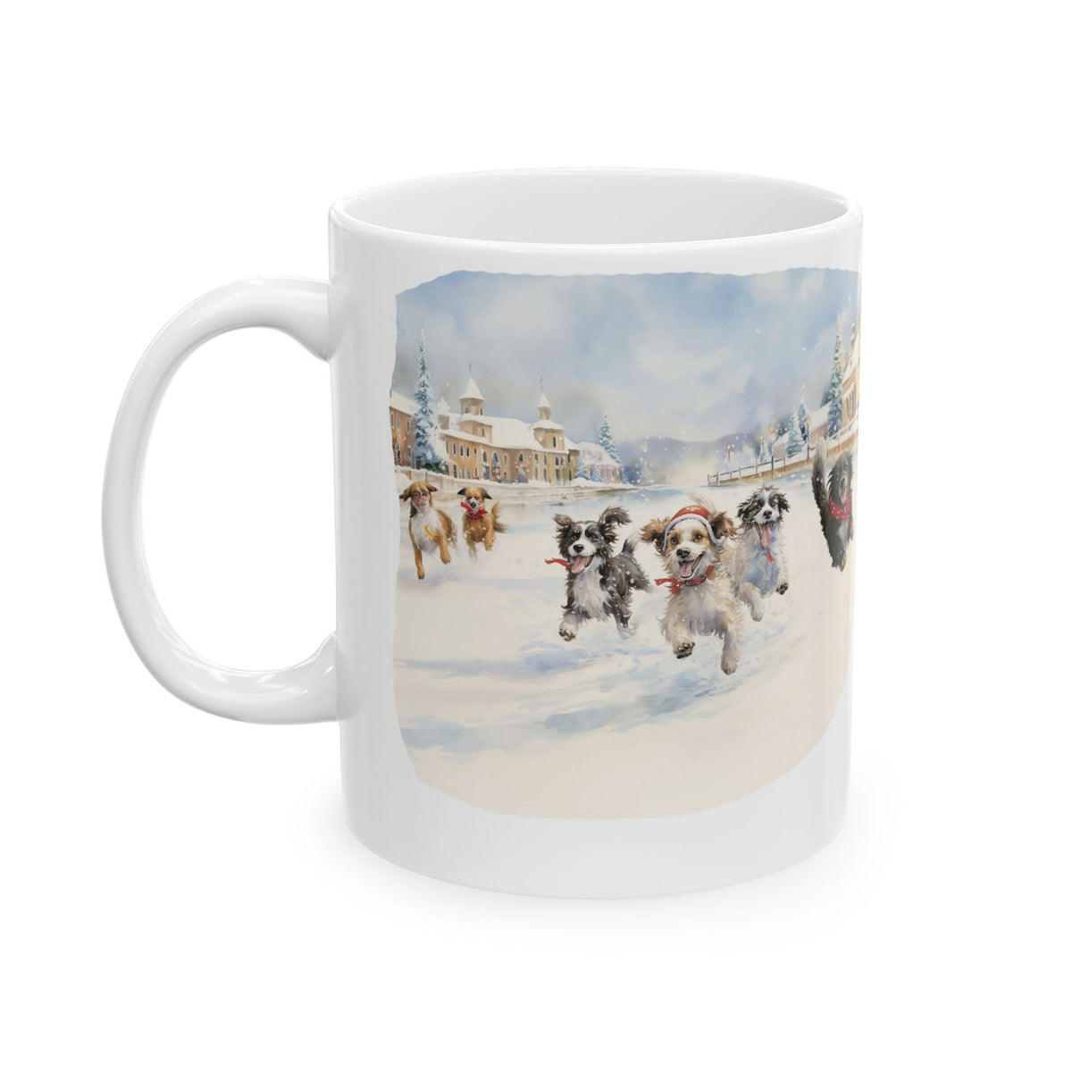 Winter Dog Ice Skating Scene Ceramic Mug 11oz Item #57922