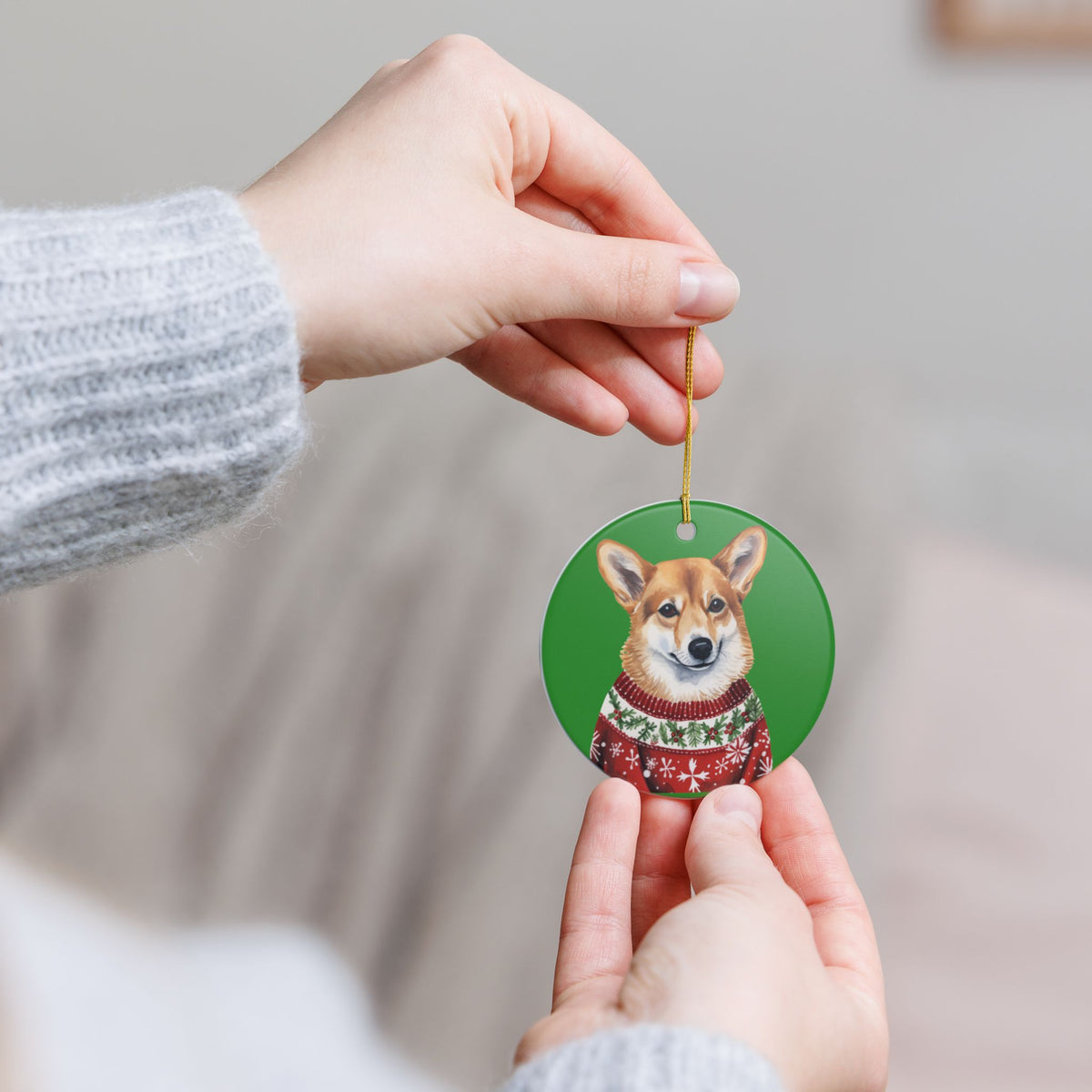 Christmas Corgi in Sweater Ceramic Ornament Item #716935