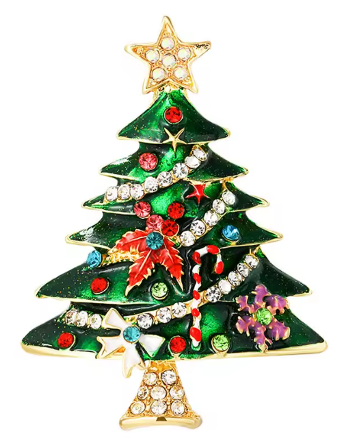 Serenity Gems Christmas Green Tree Brooch