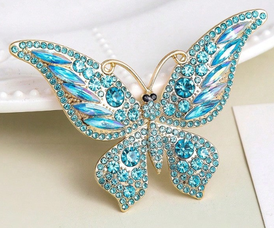 Elegant Blue Crystal Butterfly Brooch Item #36786