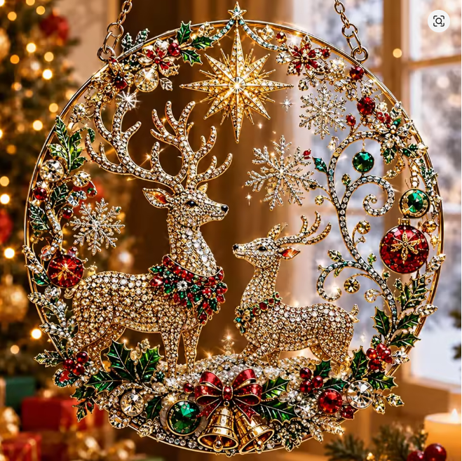 Santa’s Creations Elegant Jeweled Reindeer Christmas Hanging Display – Festive Deer Holiday Hanging Décor Item #434512