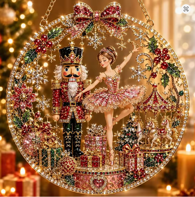 Santa’s Creations Enchanted Nutcracker & Ballerina Christmas Jeweled Holiday Hanging Display Item #821861