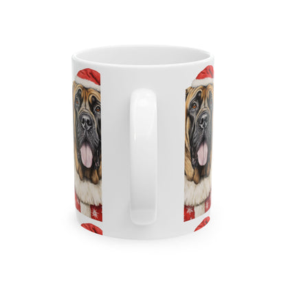 Mastiff Christmas Mug — Festive Santa Dog Ceramic Coffee Cup (11oz & 15oz)