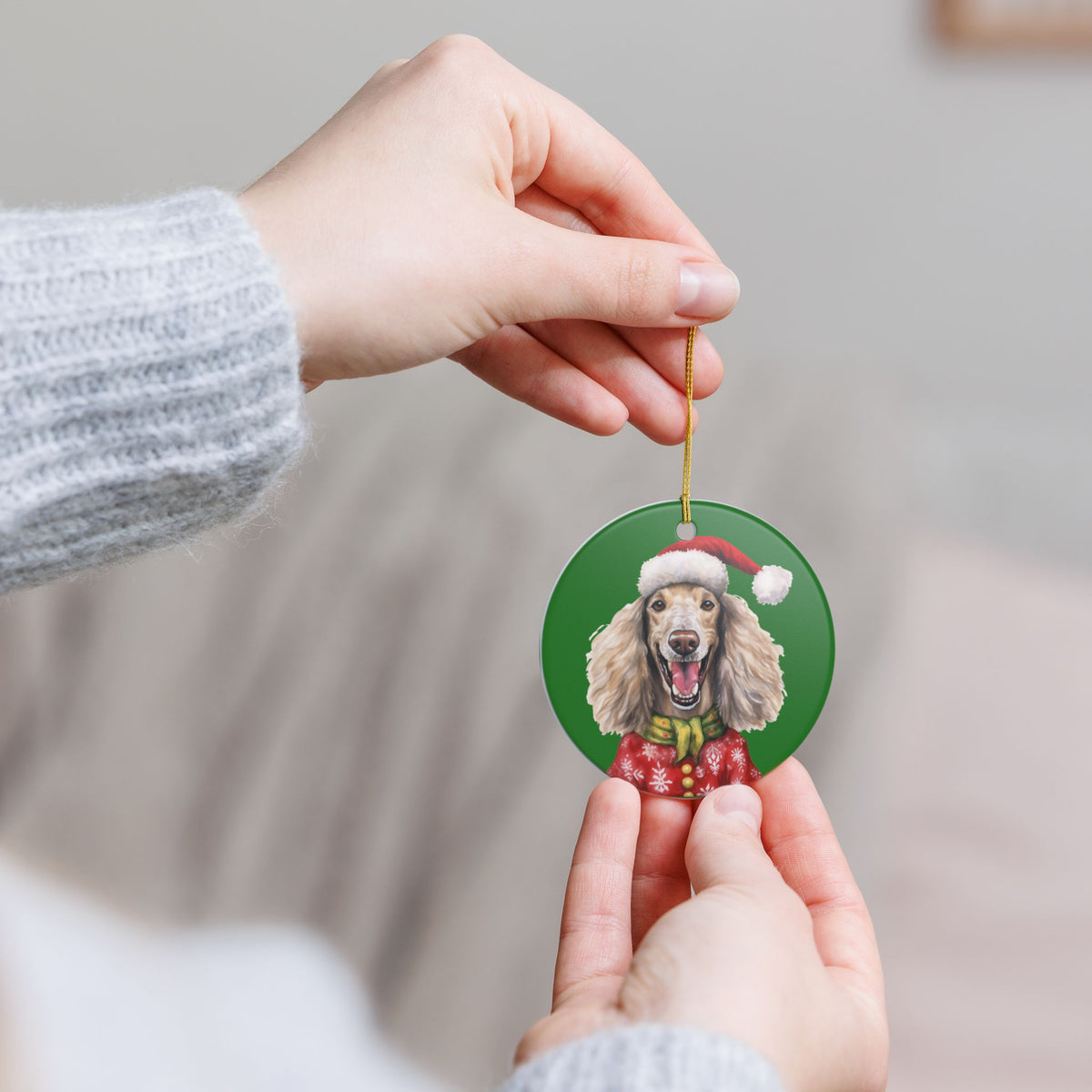 Ceramic Christmas Ornament – Festive Cocker Spaniel Dog in Santa Hat    Item #791839