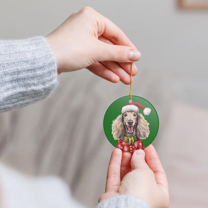 Ceramic Christmas Ornament – Festive Cocker Spaniel Dog in Santa Hat    Item #791839