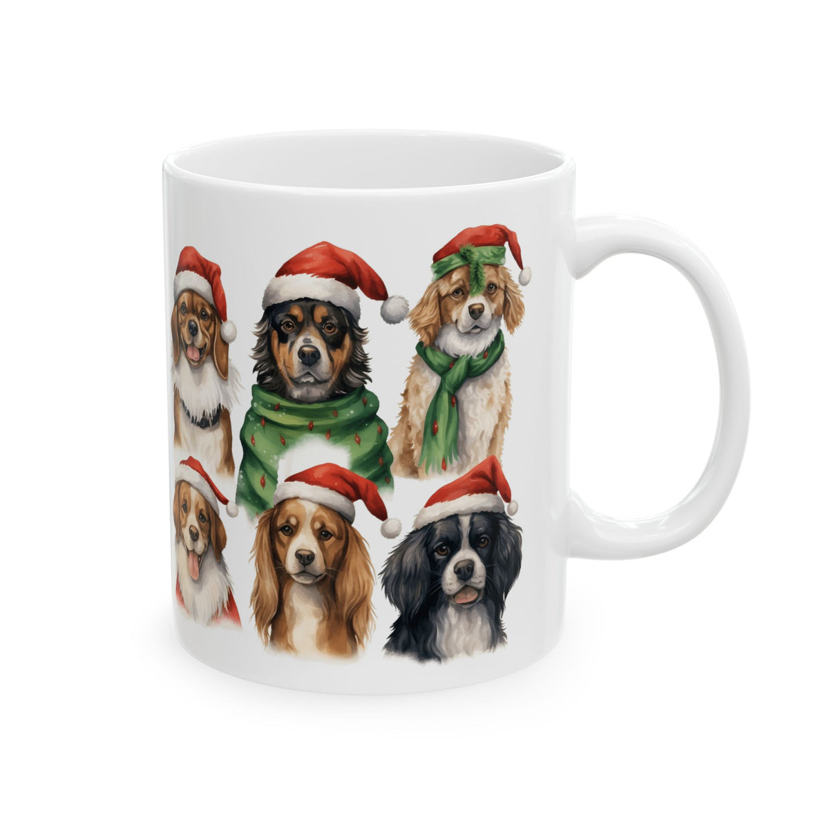 Christmas Dog Mug — Festive Puppies in Santa Hats Ceramic Coffee Cup 11oz   Item #892253