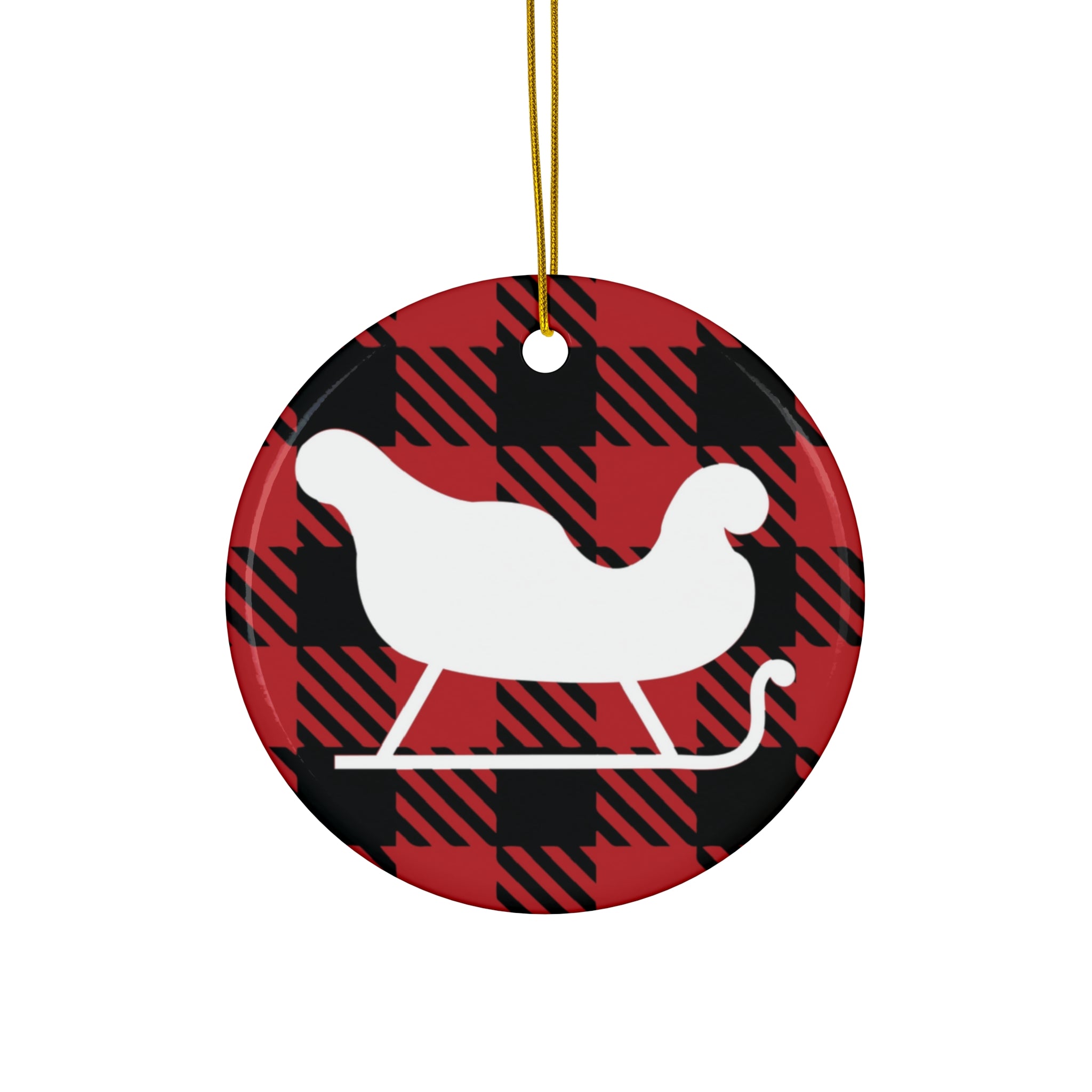 Buffalo Plaid Sleigh Ceramic Disc Ornament    Item #7484706 - Buckshot's Bargain Barn