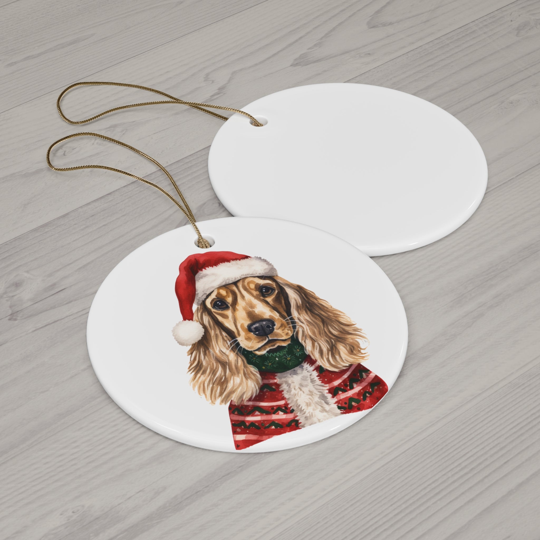 Dog With Christmas Sweater Ceramic Disc Ornament         Item #2930314