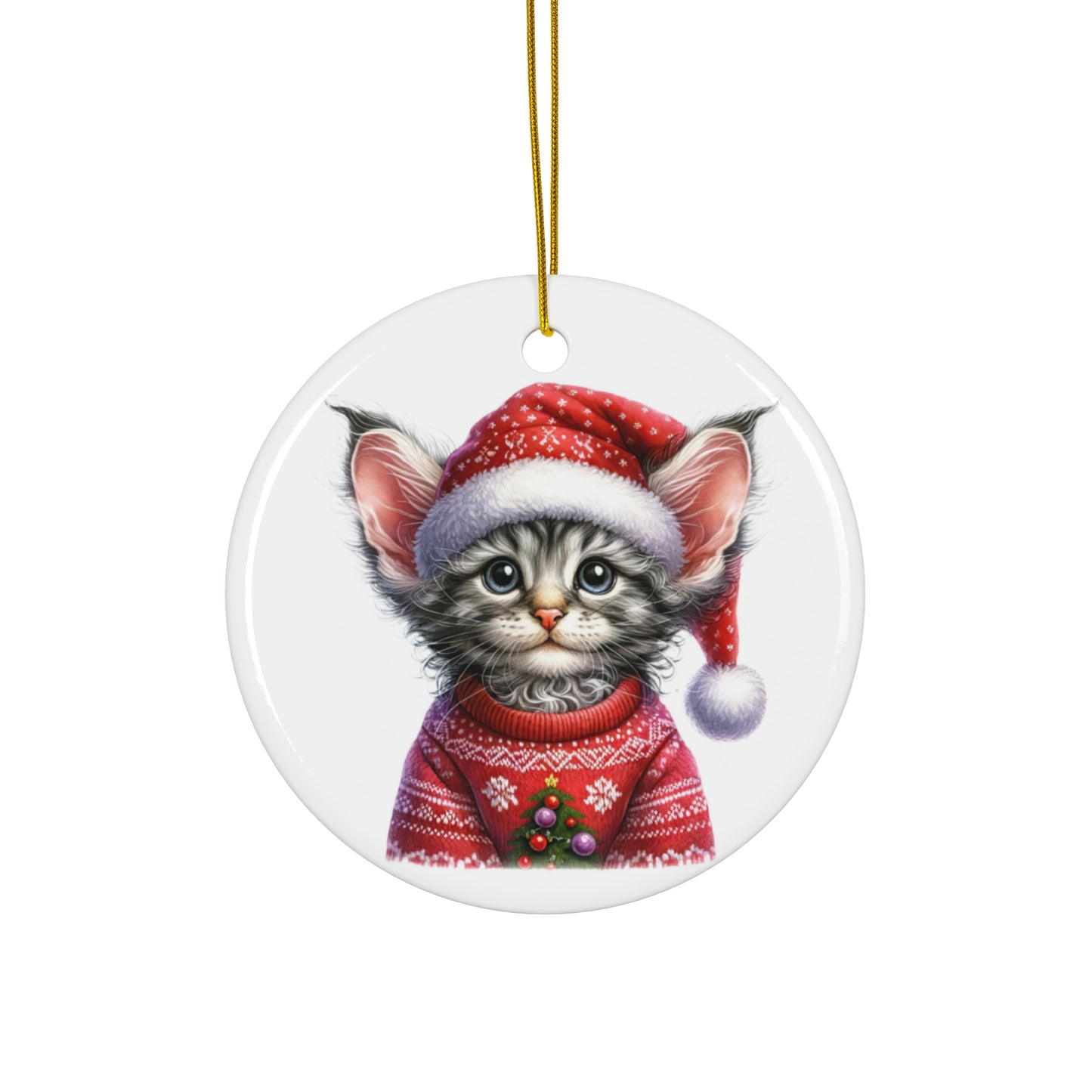 American Curl Christmas Kitten Ceramic Disc Ornament      Item #5512882