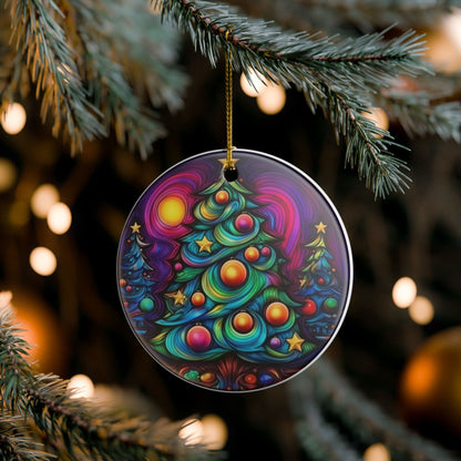 Colorful Cosmic Christmas Tree Ceramic Ornament   Item #437313