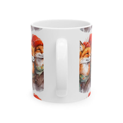 Whimsical Winter Foxes Ceramic Mug — Cute Fox Couple Coffee Cup 11oz   Item #5598