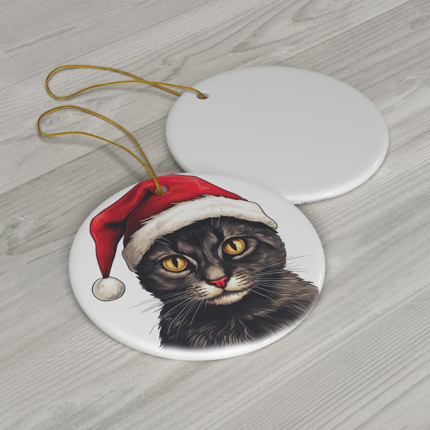 Ceramic Ornament - Manx Cat With Santa Hat      Item #7966735