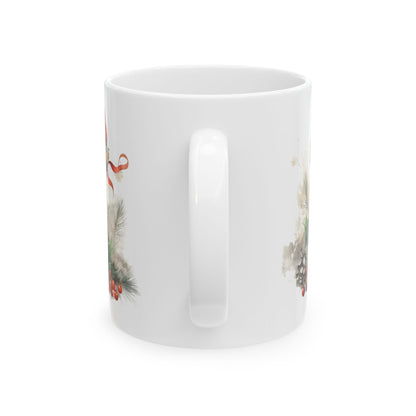 Christmas Puppy In Santa Hat Holly Berry Holiday Ceramic Mug 11oz   Item #694995