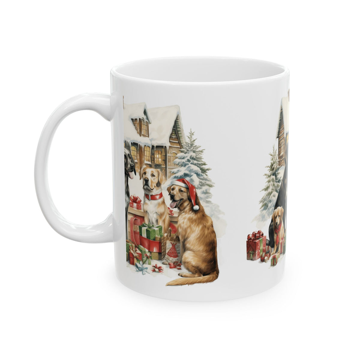 Mindful Morning Mug — Christmas Yoga Woman with Dogs Ceramic Coffee Cup 11oz   Item #837142