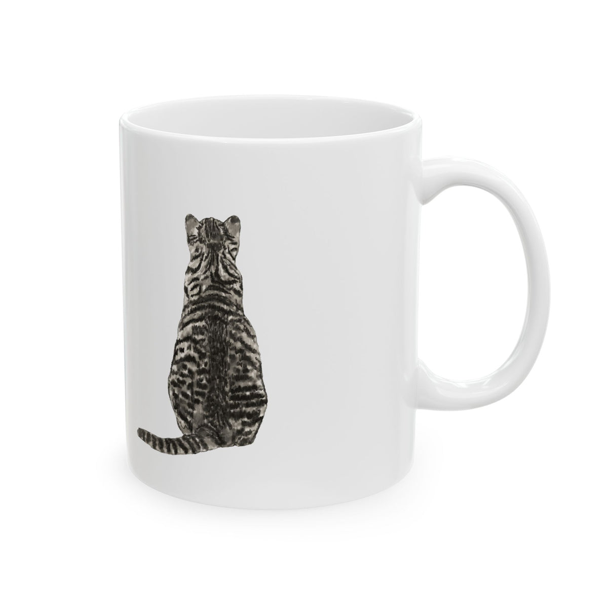 Cat Silhouette Ceramic Mug – Minimal Tabby Cat Coffee Cup 11oz   Item #600