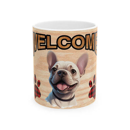 Welcome Puppy Ceramic Mug — Cute Dog Paw Print Coffee Cup 11oz   Item #751889