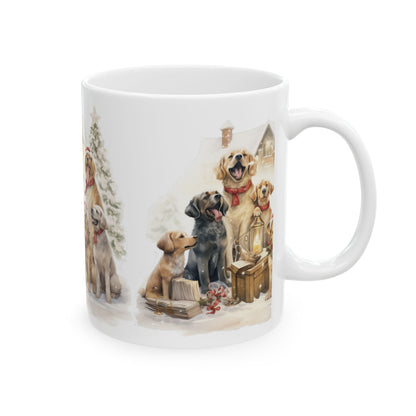 Holiday Dogs Ceramic Mug — Festive Labrador & Golden Retriever Christmas Coffee Cup 11oz  Item #647324