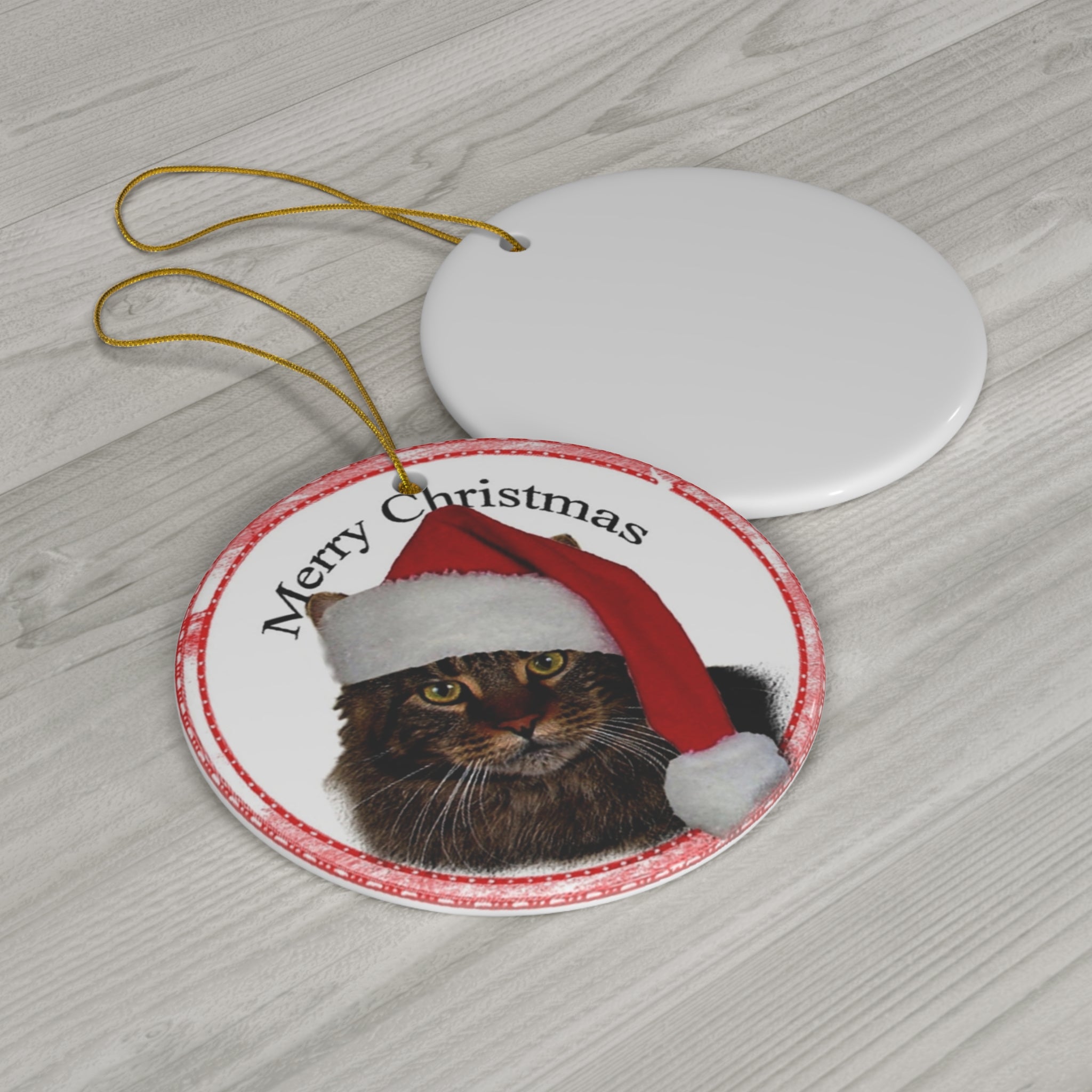 Merry Christmas Cat Ceramic Disc Ornament         Item #8102549