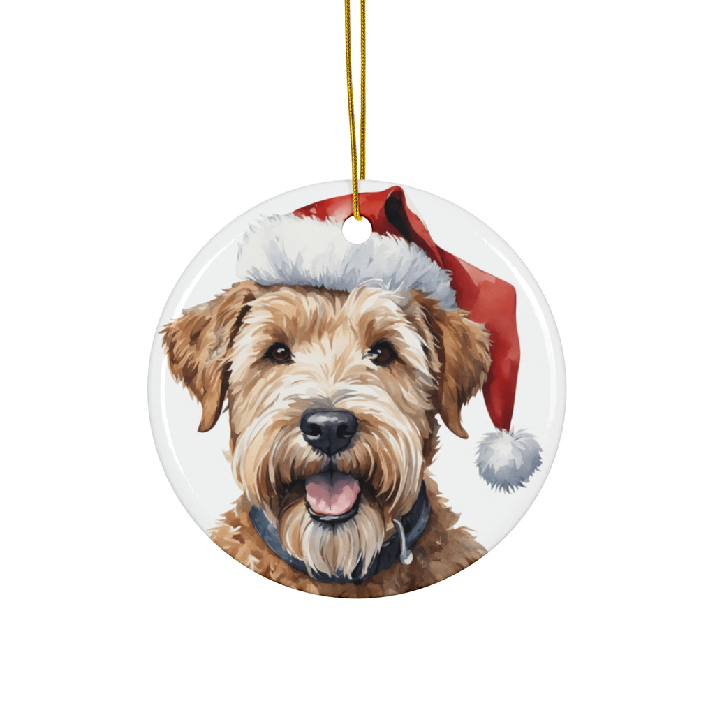 Soft Coated Wheaten Terrier Dog With Santa Hat Ceramic Disc Ornament        Item #1201887