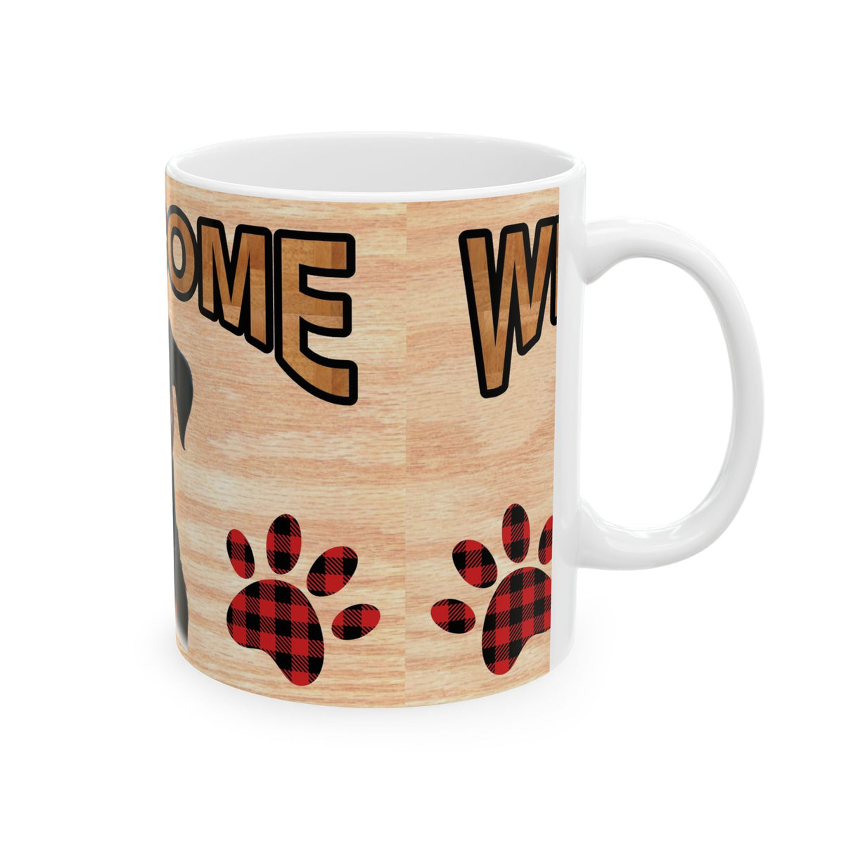 Welcome Doberman Ceramic Mug — Cute Dog Paw Print Coffee Cup 11oz      Item #369207