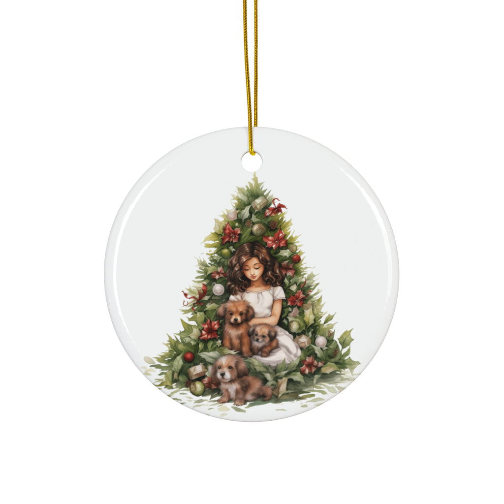 Christmas Tree With Dogs Ceramic Disc Ornament                Item #7472768 - Buckshot's Bargain Barn