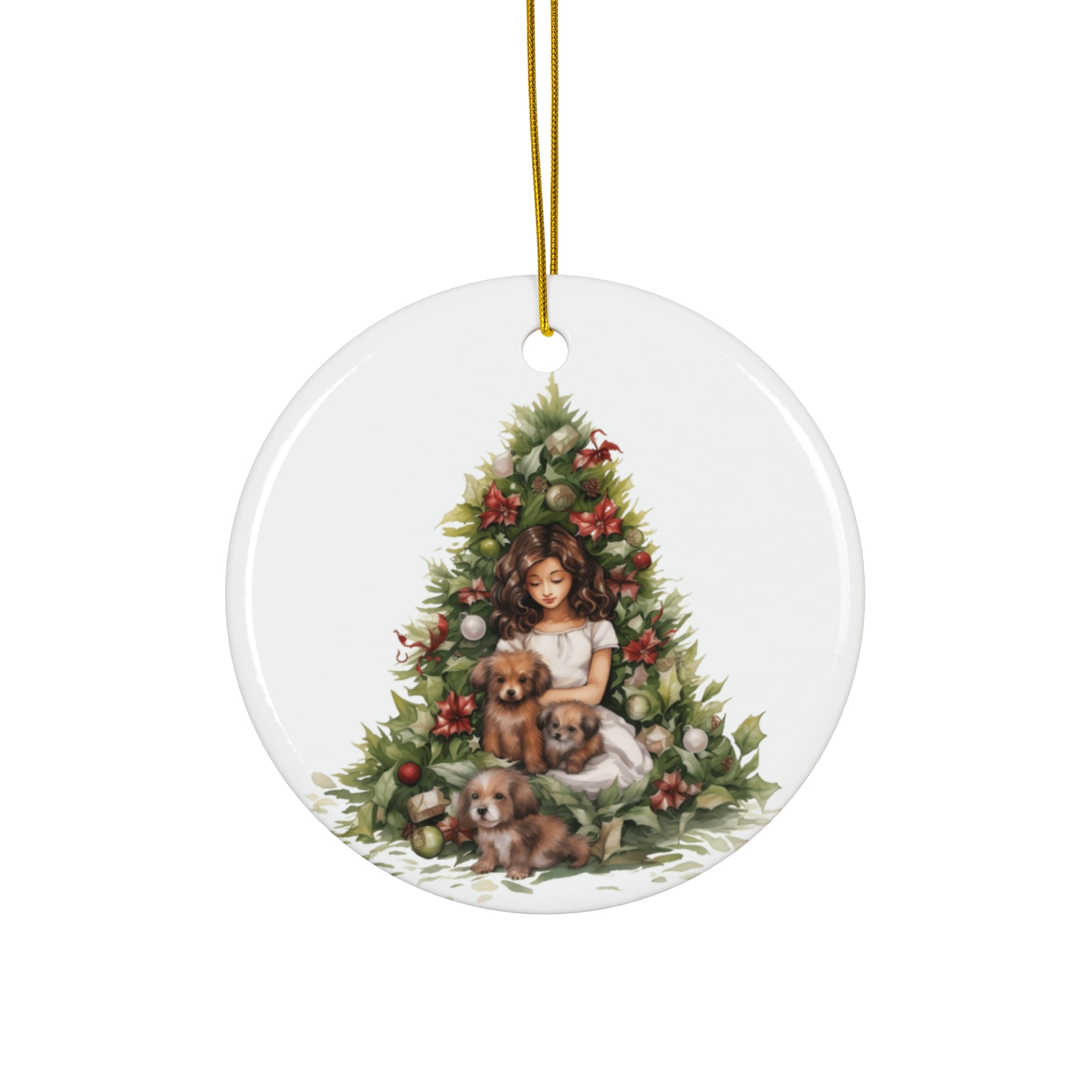 Christmas Tree With Dogs Ceramic Disc Ornament                Item #7472768 - Buckshot's Bargain Barn