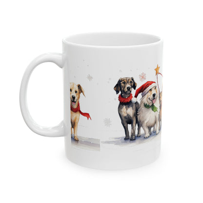 Holiday Dogs Ceramic Mug — Festive Puppies Christmas Coffee Cup 11oz  Item #30386
