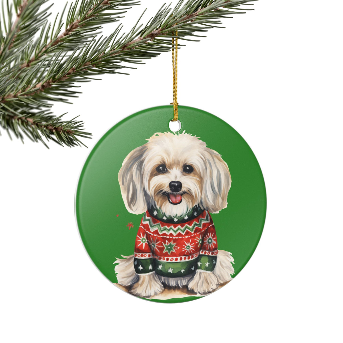 Christmas Dog in Sweater Ceramic Ornament   Item #199086