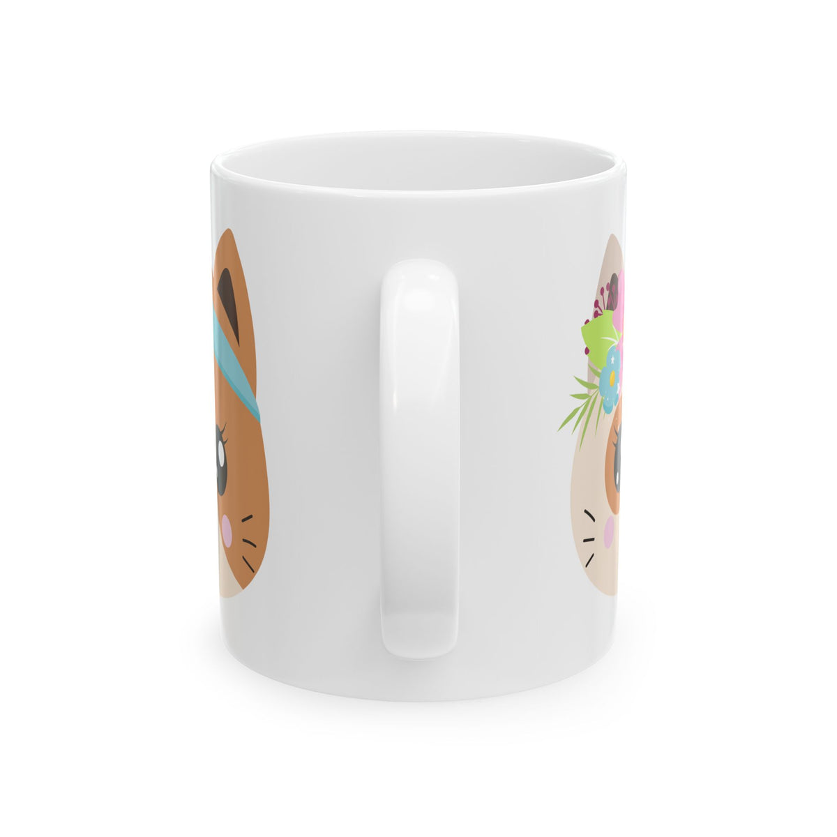 Cute Cat Faces Ceramic Mug — Floral & Headband Kitty Coffee Cup 11oz   Item #954126