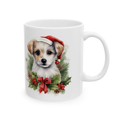 Christmas Puppy In Holly Holiday Ceramic Mug 11oz   Item #98889