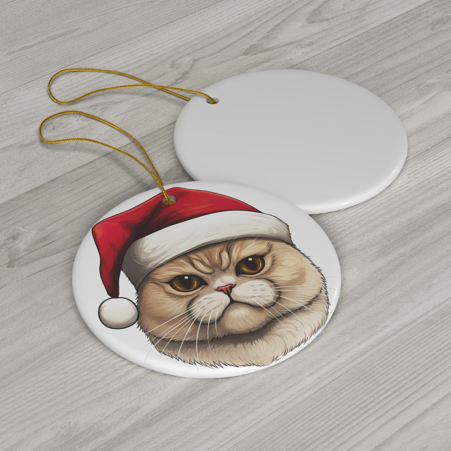 Exotic Shorthair Cat With Santa Hat Ceramic Ornament        Item #1309607