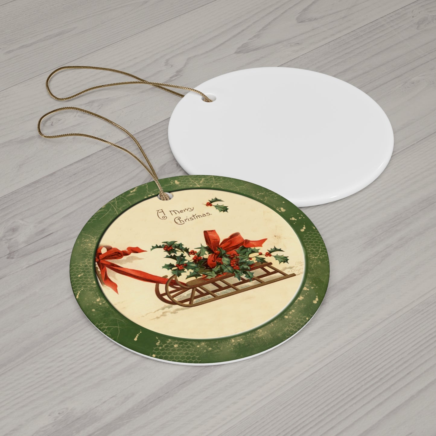 Christmas Sleigh Ceramic Disc Ornament      Item #7343207