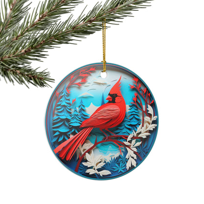 Cardinal Bird Winter Forest Ceramic Ornament  Item #153769