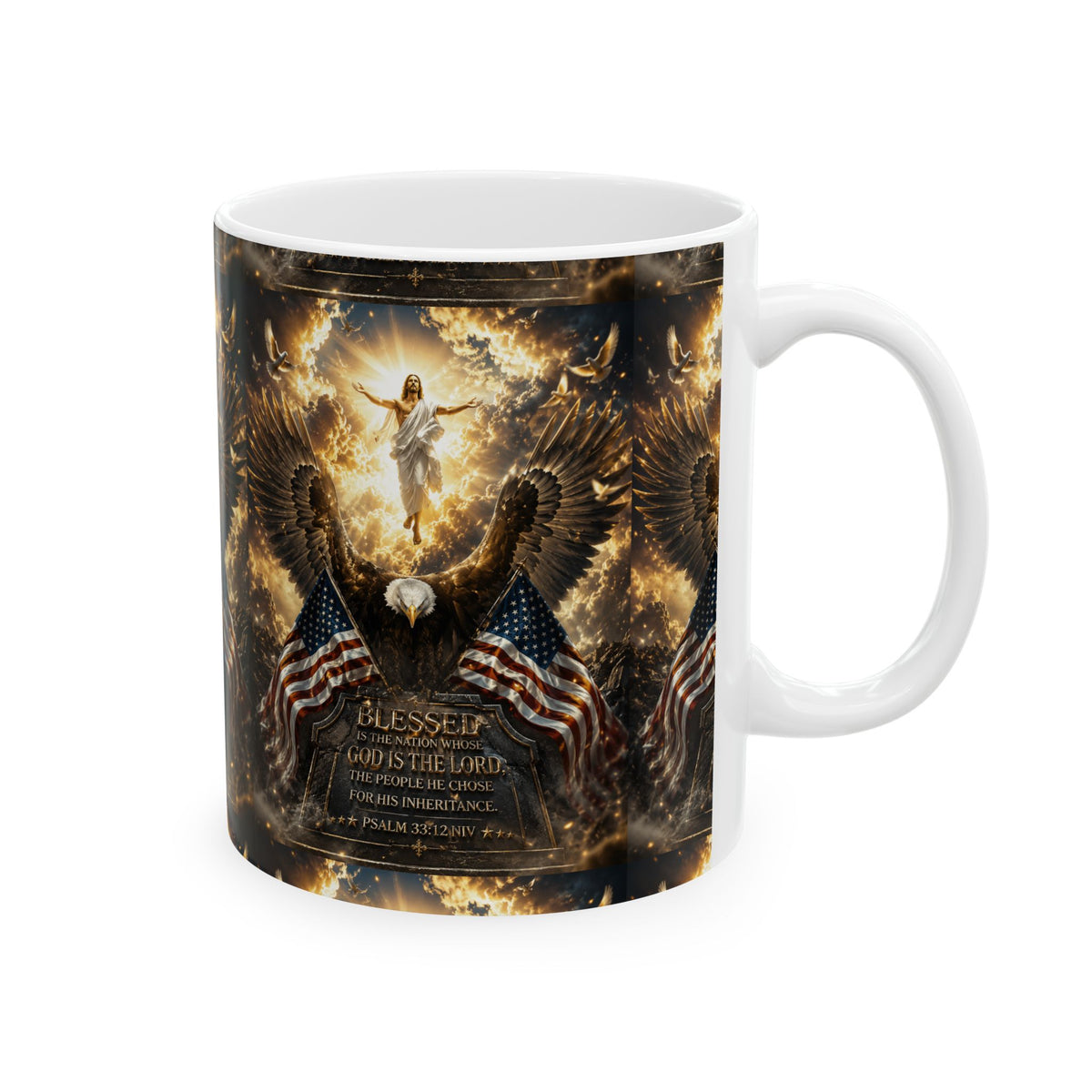 Patriotic Angel & Bald Eagle With 'Blessed' Scripture Ceramic Mug  11oz  Item #137373