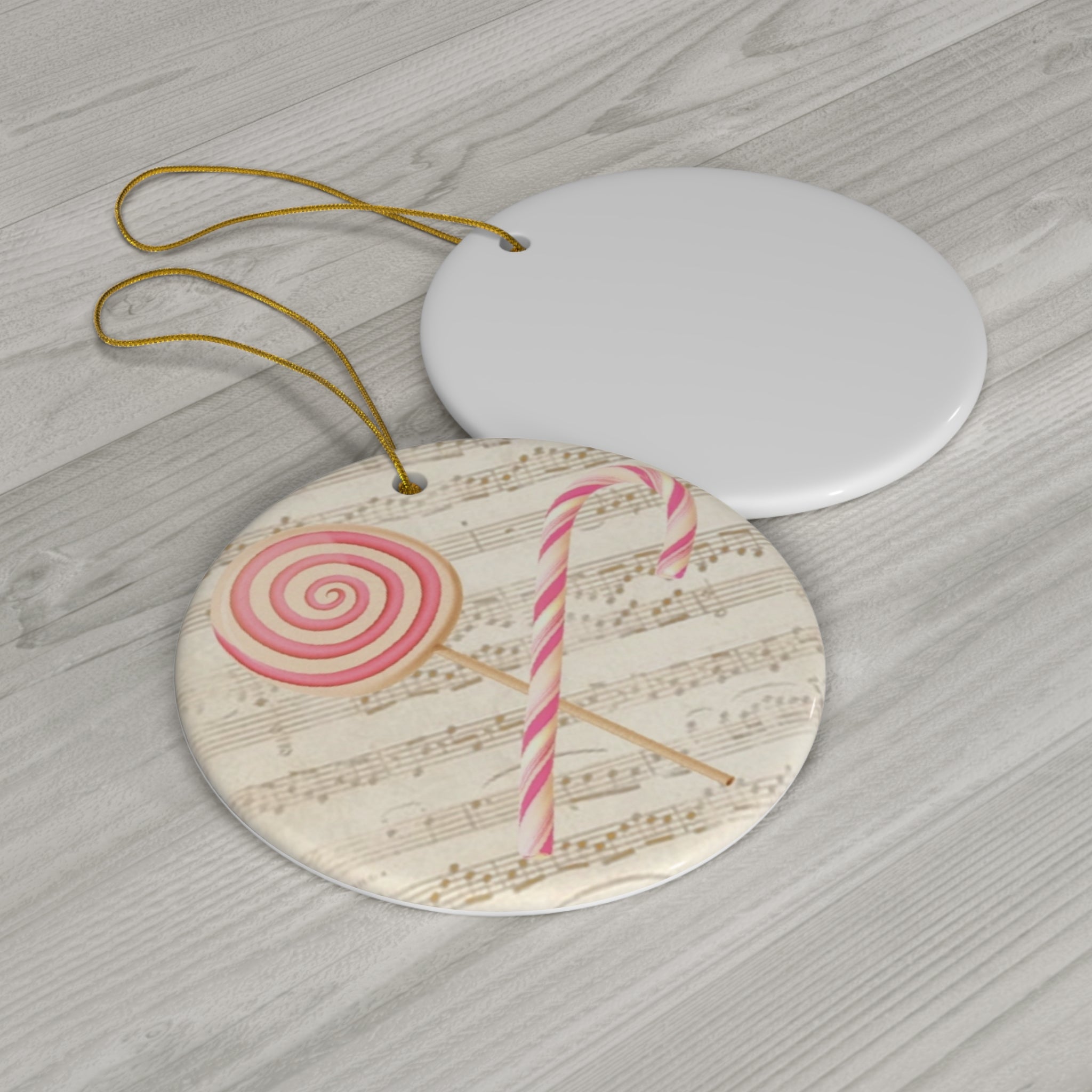 Peppermint Candy Cane & Candy Ceramic Disc Ornament      Item #1584138
