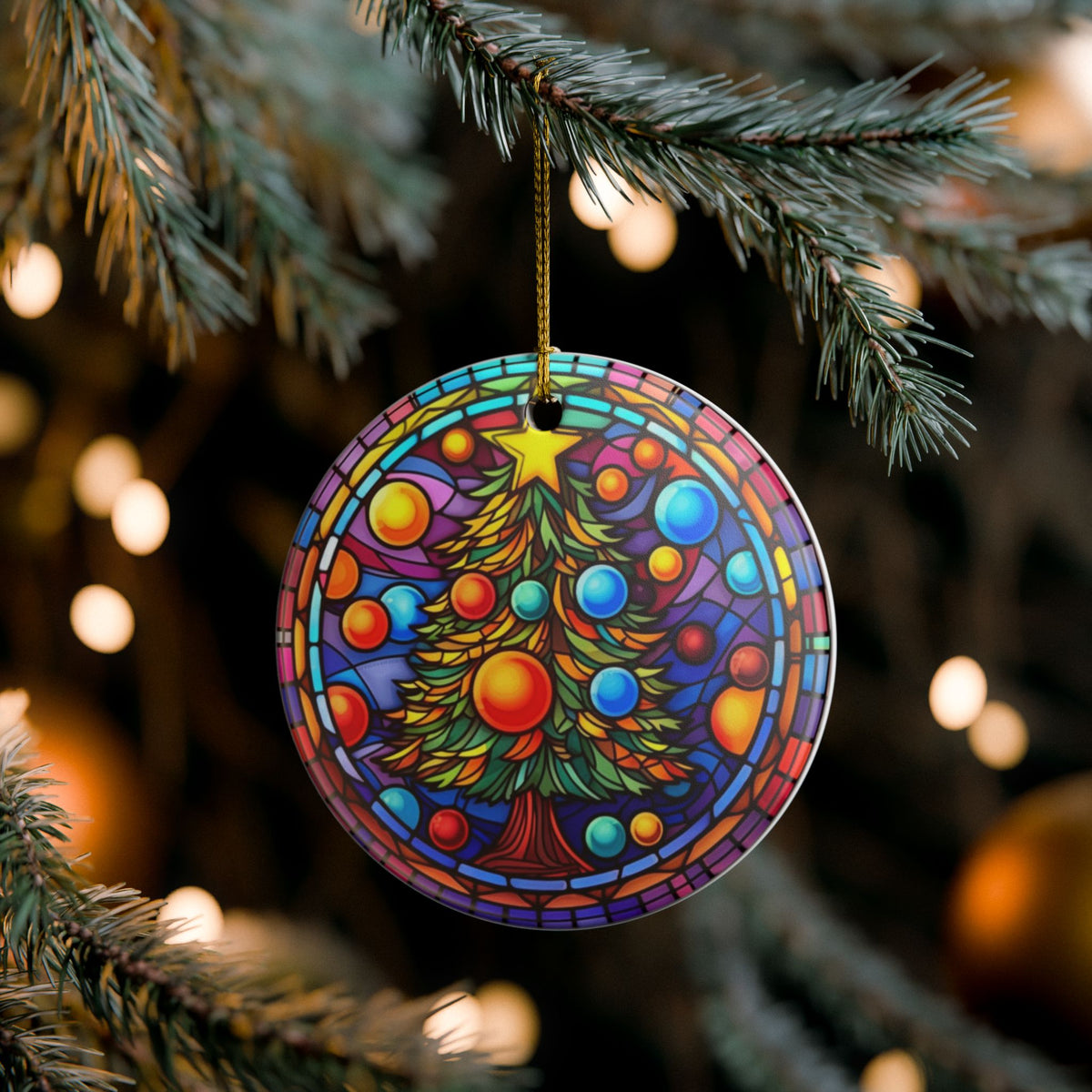 Colorful Stained Glass Christmas Tree Ceramic Ornament   Item #731784