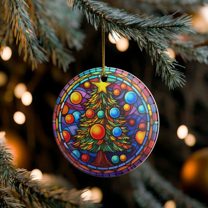 Colorful Stained Glass Christmas Tree Ceramic Ornament   Item #731784