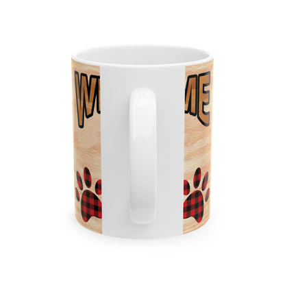 Welcome Dog Mug — Cute Border Collie Paw Print Ceramic Coffee Cup 11oz   Item #534252