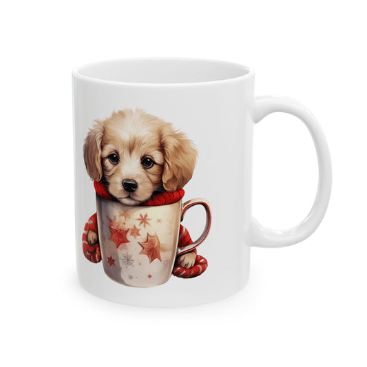 Cute Puppy With Scarf and Cup Christmas Ceramic Mug 11oz  Item #955094