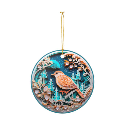 Ceramic Bird and Botanical Holiday Ornament   Item #591552