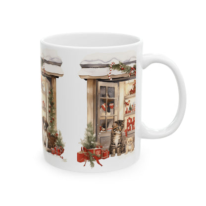 Holiday Pet Shop Ceramic Mug — Cute Puppies & Kittens Christmas Coffee Mug 11oz   Item #740918