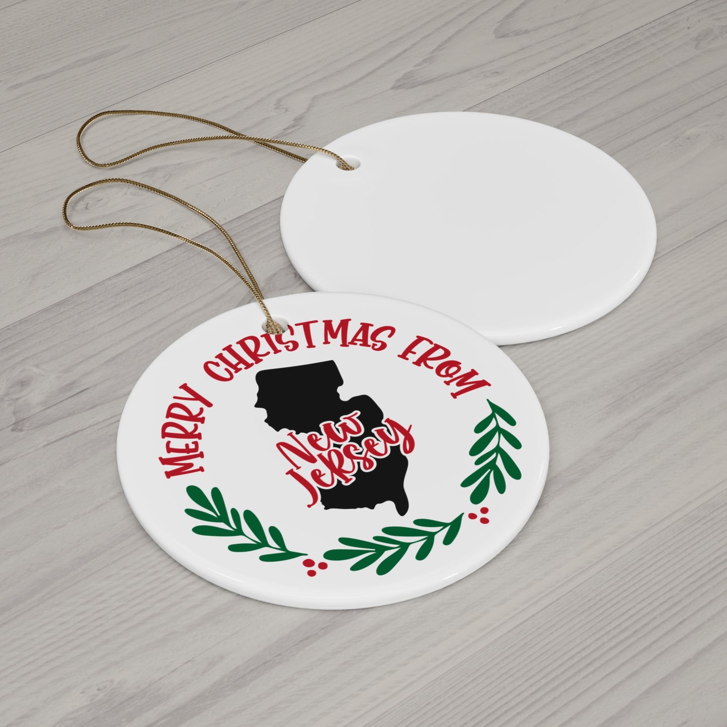 Merry Christmas From New Jersey Ceramic Disc Ornament      Item #7051457