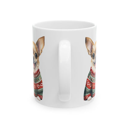 Christmas Chihuahua Mug — Cute Dog in Holiday Sweater Ceramic Coffee Cup 11oz   Item #396077