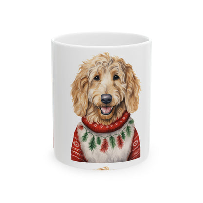 Copy of Golden Doodle Christmas Mug — Holiday Wreath with Red Bow 11oz  Item #505705