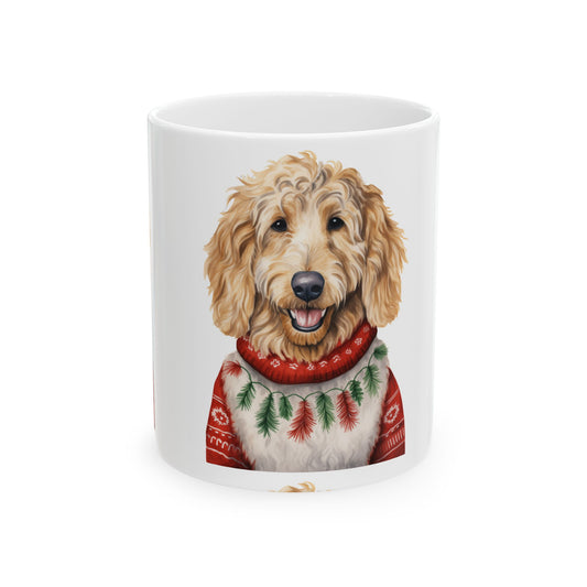 Copy of Golden Doodle Christmas Mug — Holiday Wreath with Red Bow 11oz  Item #505705