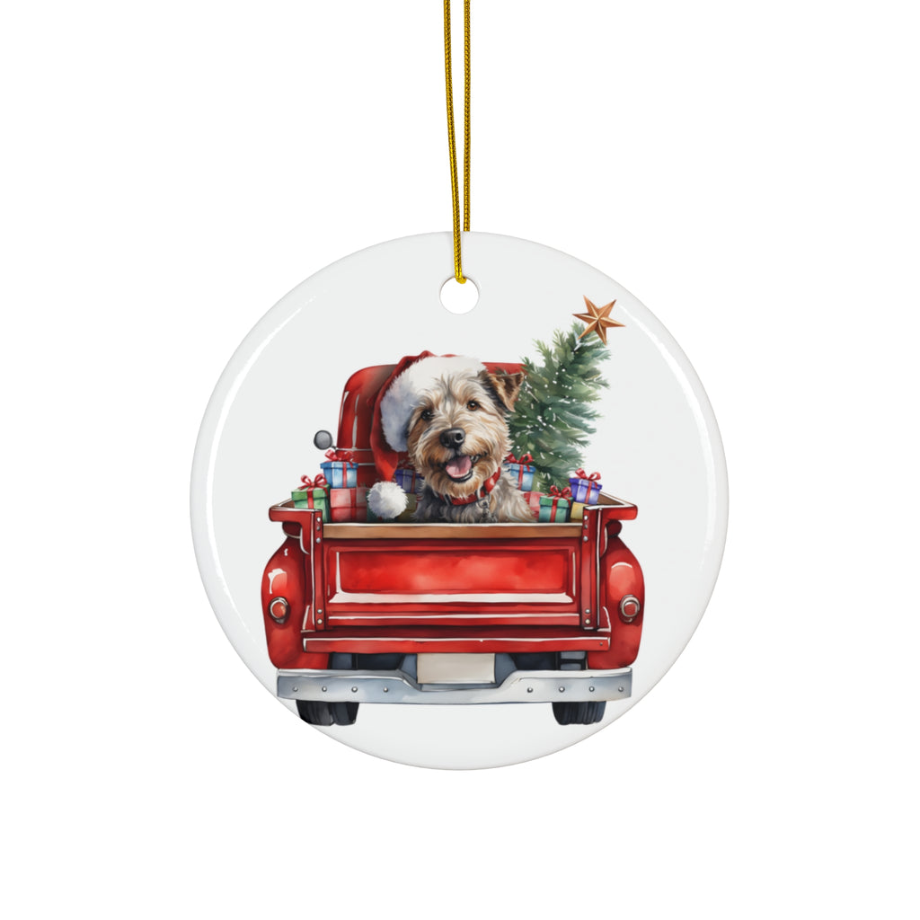 Glen Of Imaal Terrier Christmas Dog In Red Truck Ceramic Disc Ornament          Item #5586442