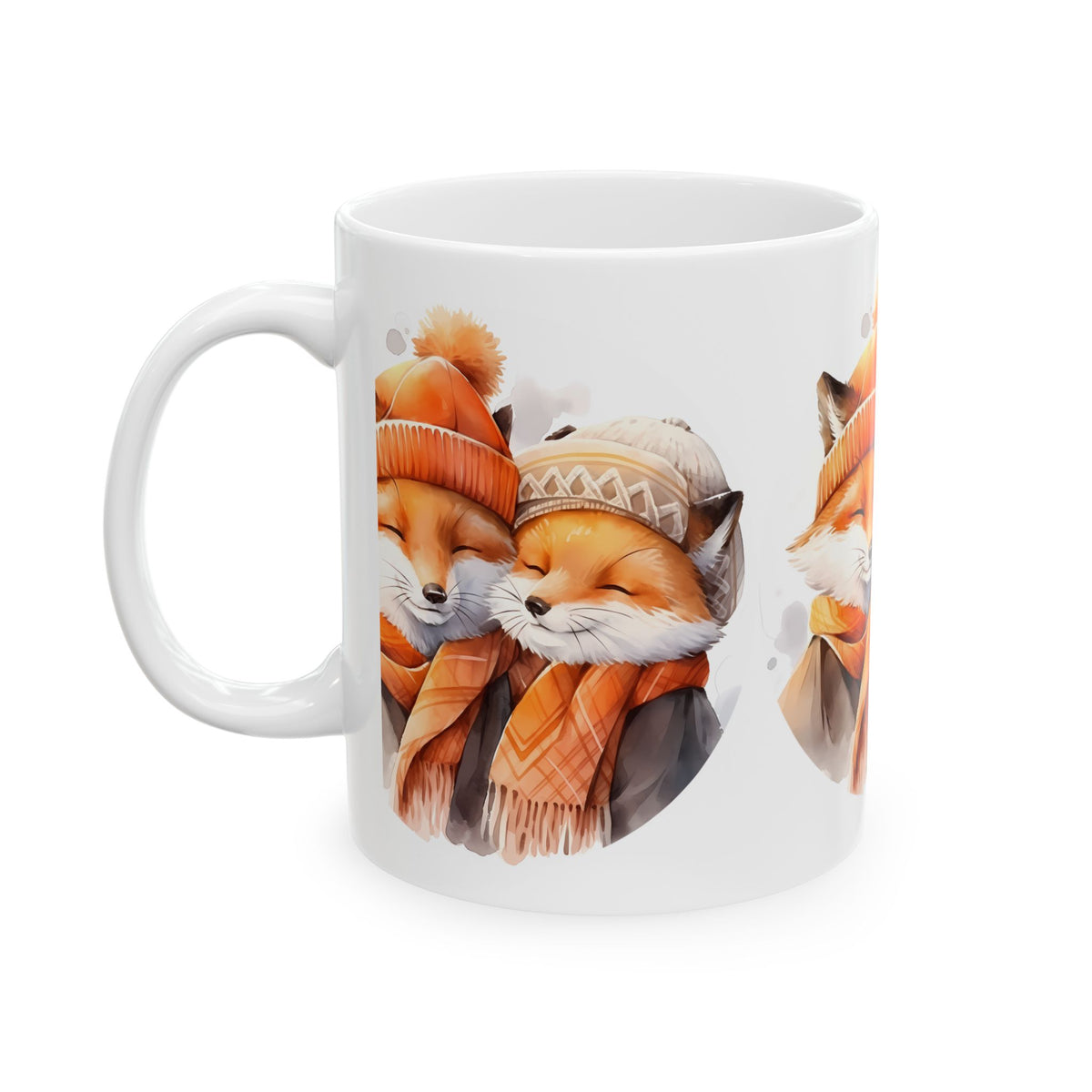 Cozy Fox Couple Ceramic Mug — Cute Winter Foxes 11oz   Item #656916
