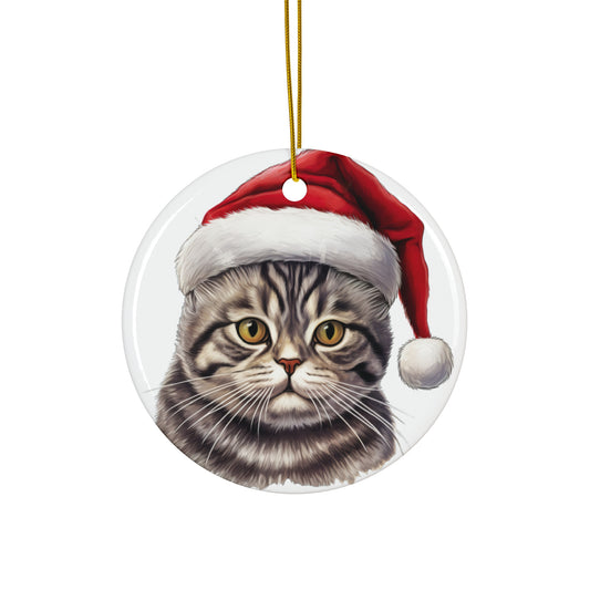 American ShortHair Cat With Santa Hat Ceramic Ornament      Item #7390585