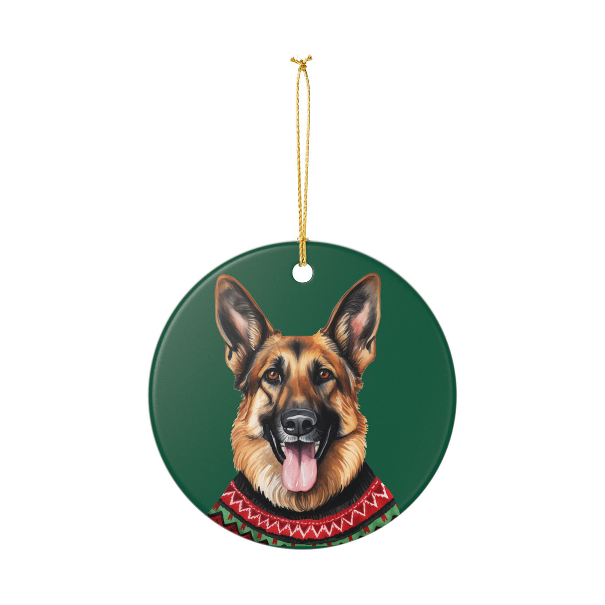 German Shepherd With Festive Sweater Christmas Ceramic Ornament  Item #671386