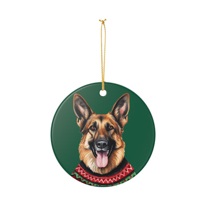 German Shepherd With Festive Sweater Christmas Ceramic Ornament  Item #671386